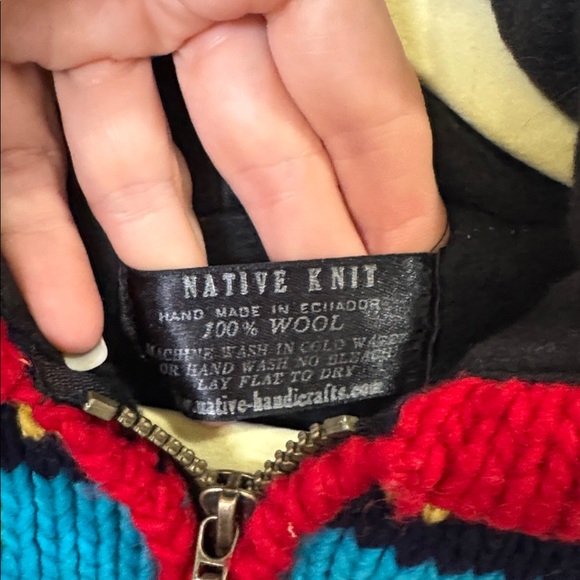 NATIVE KNIT 100% WOOL RAINBOW HOODED FLEECE CARDIGAN 2T-3T - Picture 3 of 8